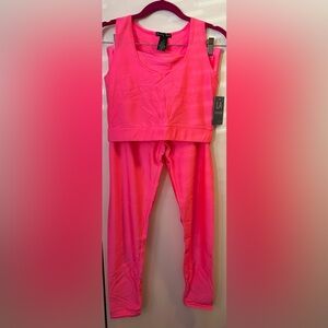 Silky shiny neon pink workout set